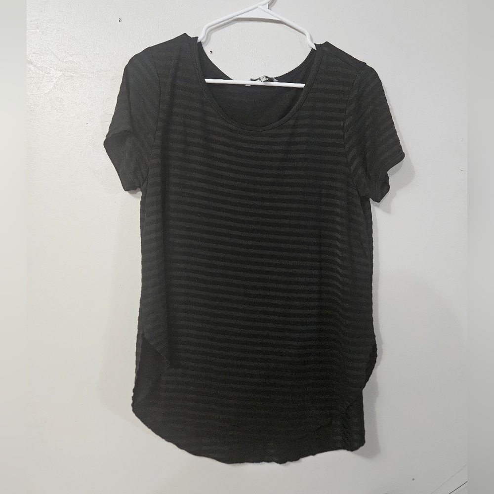 BKE Black Striped Short Sleeve Tee With Raw Hem!